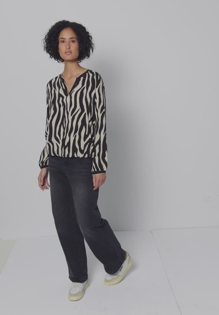 Street One Brown Print V Neck blouse 346048