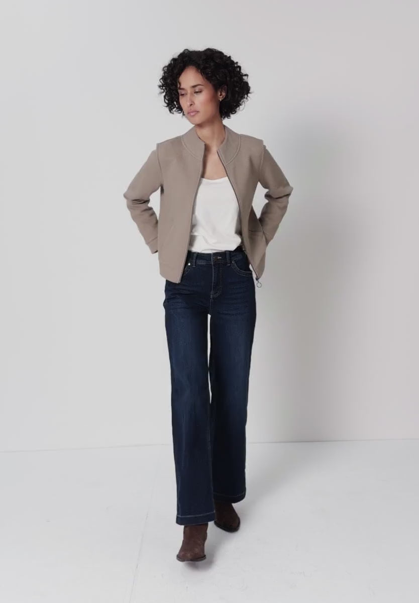 Street One Cotton Textured Zip jacket in Mocha or Cream 324642