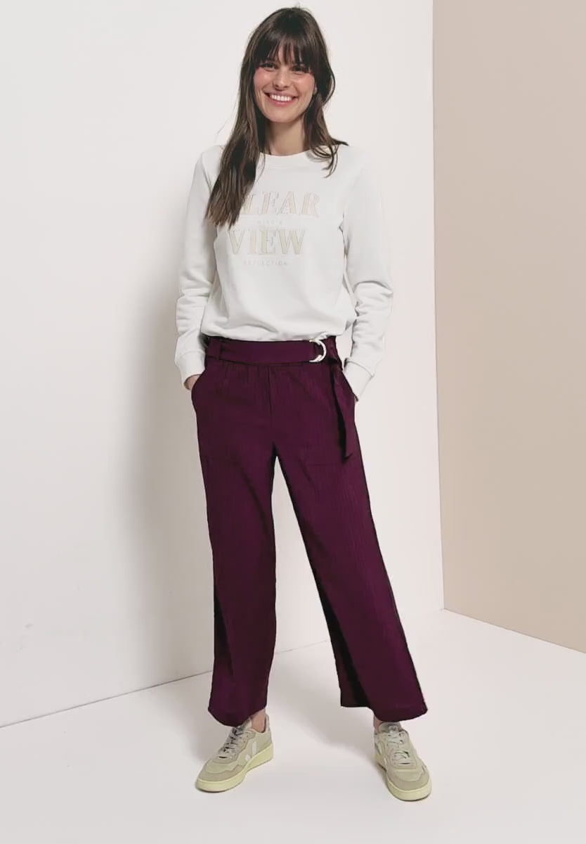 Cecil Wide Leg relaxed fit trousers with belt detail 26" leg 380812 Grape