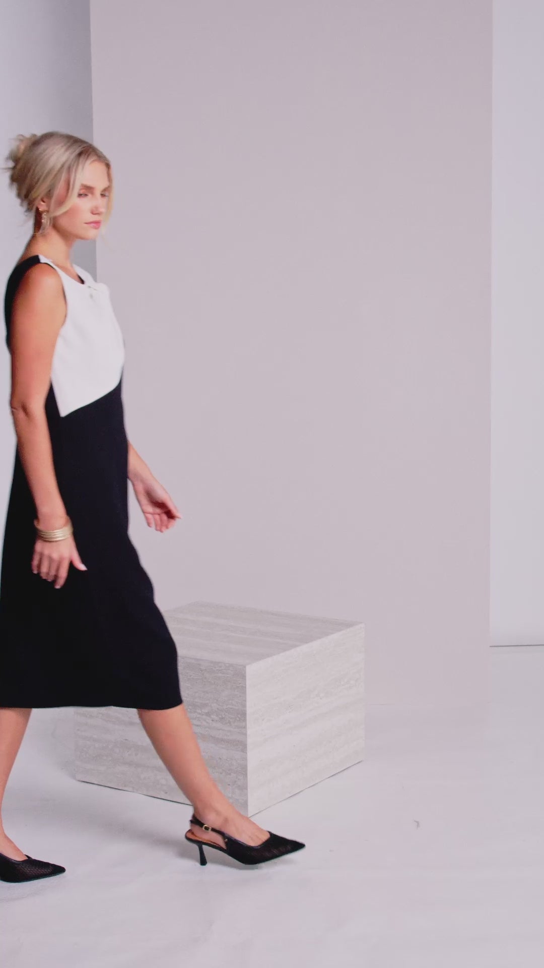 Kate Cooper Black and White Dress with Pleated Bow cape detail Kcs26153