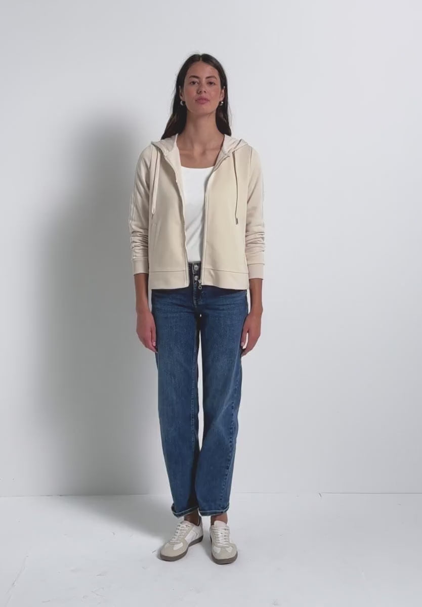 Street One Full Zip Hoody with Tape sleeve detail in Tusk Cream 303416