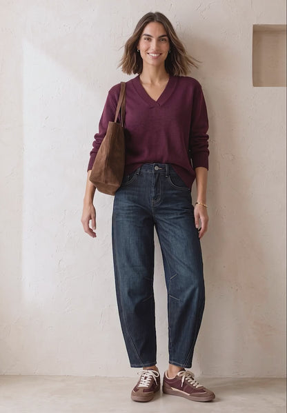 Street One High waist barrel leg jeans in dark denim 28" leg 381487