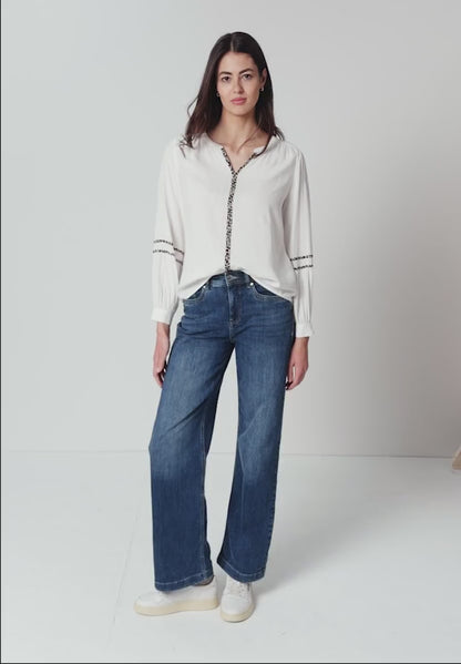 Street One blouse with animal print trim in Off White Or Mocha 346315