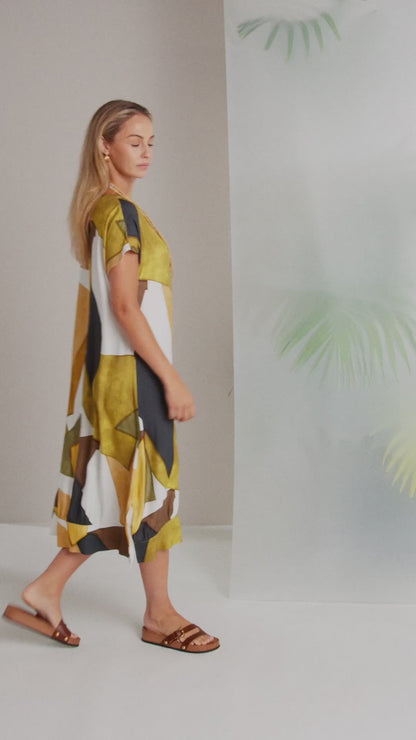 Naya Multi Colour Graphic Print Vee Neck Dress Nas26151