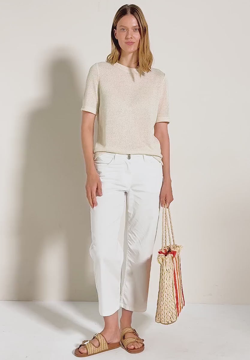 Cecil Knit Look Glitter T shirt in Soft Beige 323722