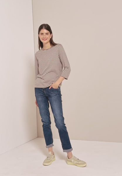 Cecil 3/4 sleeve cotton blend Top. Navy or Cocoa 323885