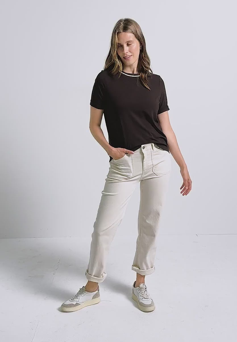 Street One Contrast rib Top in Deep Roast Brown or White  323849