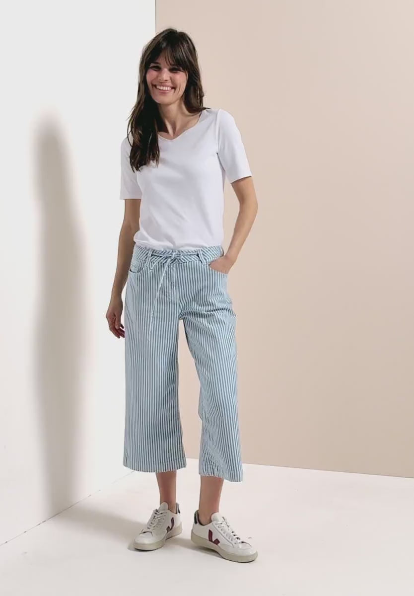 Cecil Pinstripe Wide leg Crop Jeans 22" 380795