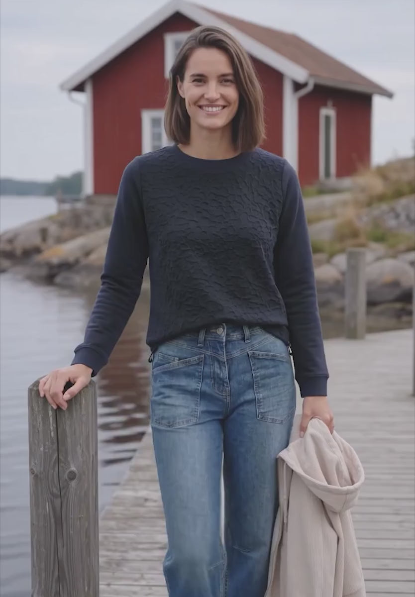 Cecil round neck  textured sweatshirt with drawstring waist navy 326036