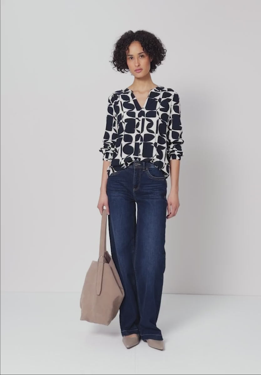 Street One Navy and white patterned top 324657