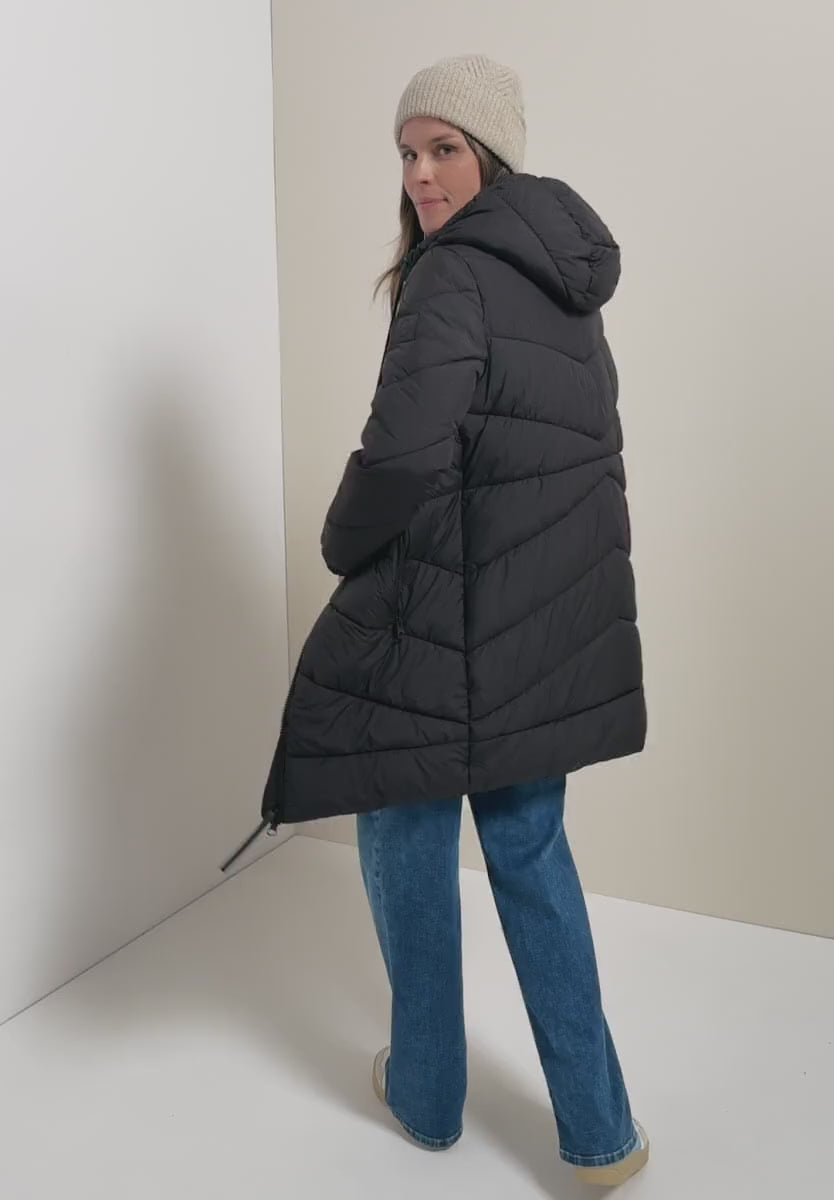 Cecil Black quilted coat with hood with waterproof finish  101273