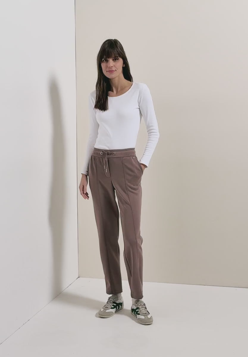 Cecil Tracy Trousers with elasticated waist in Navy or Taupe 30" leg   380550