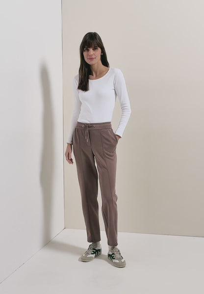 Cecil Tracy Trousers with elasticated waist in Navy or Taupe 30" leg   380550