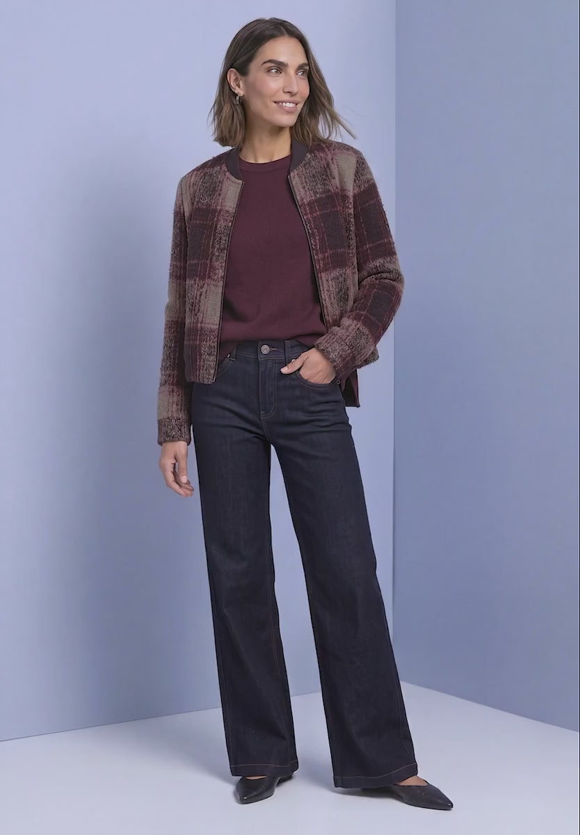 Street One Check Knit Jacket with Zip and Pockets 325844