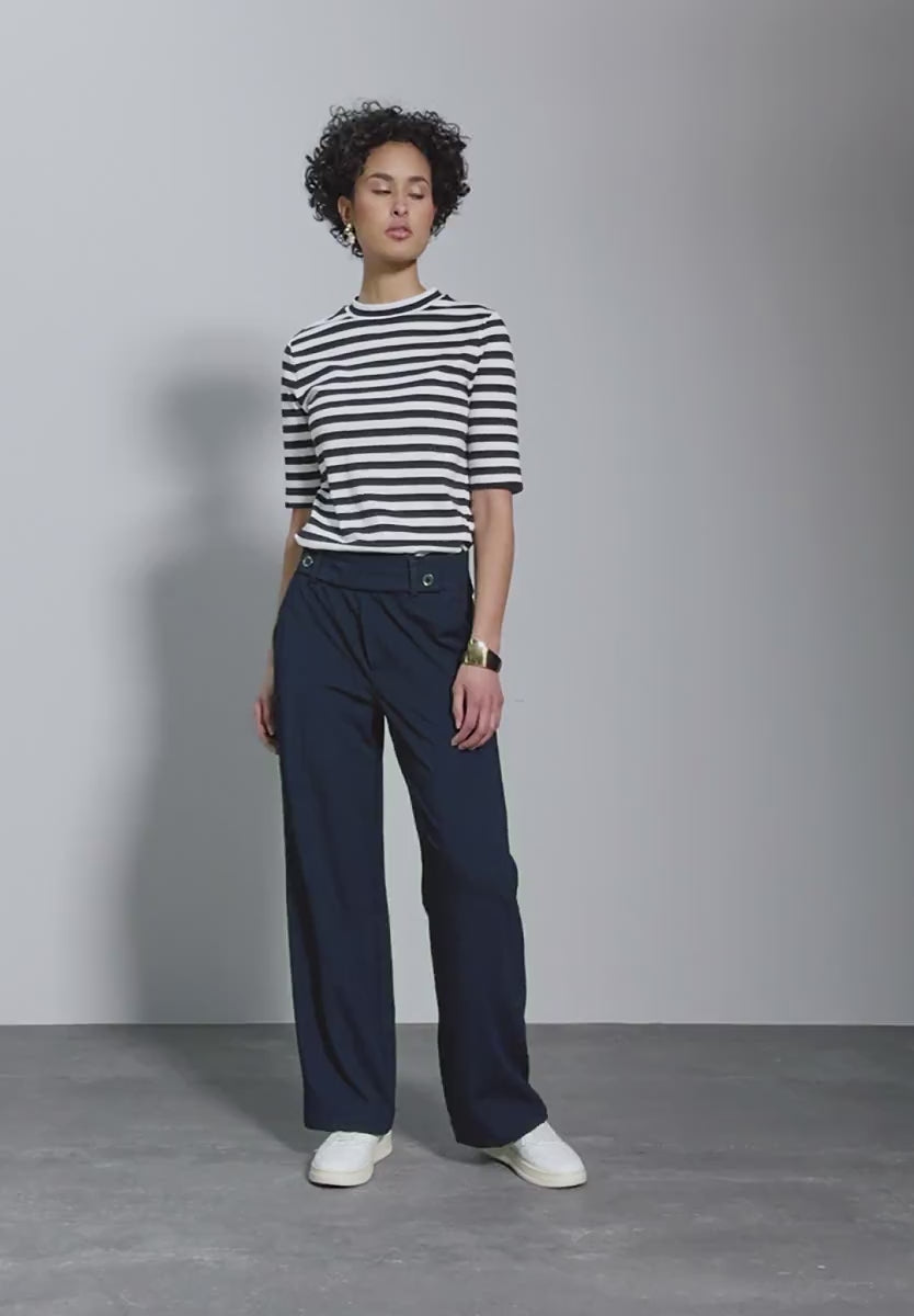 Street One Straight Leg Black trousers with button waist detail 378671