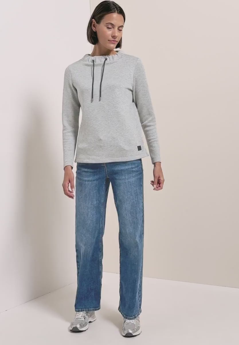 Cecil Pique Sweatshirt with gathered funnel neck
