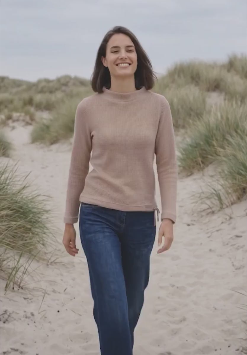 Cecil  Shirt with funnel neck and waffle texture on Mocha 326038