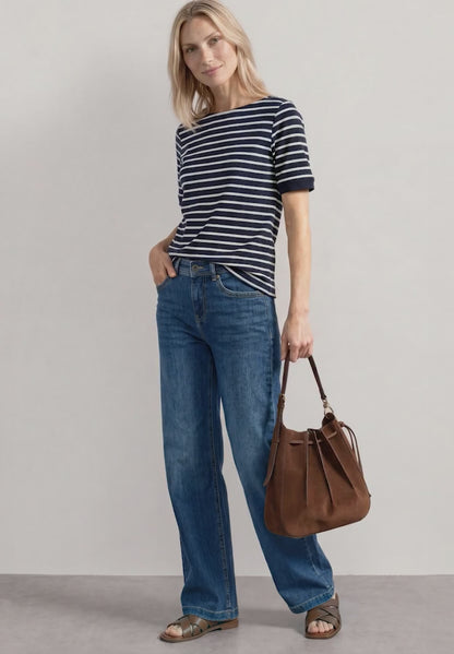 Street One Cotton Stripe T Shirt in Pink or Navy 325572