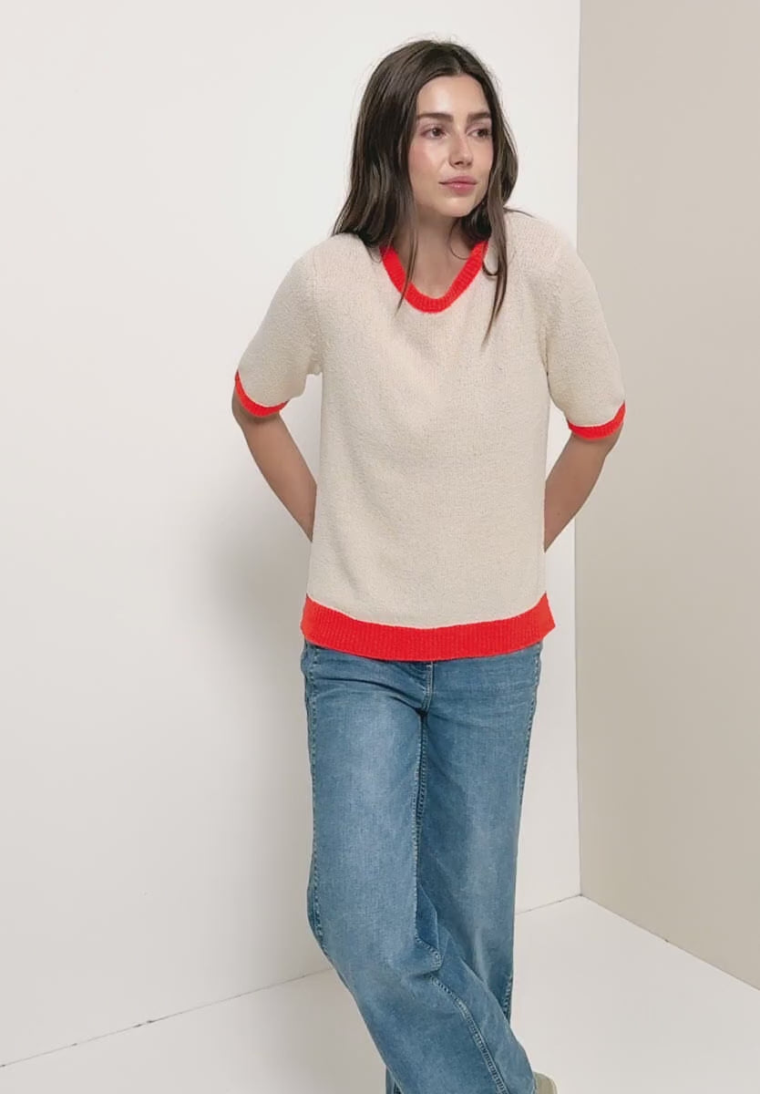 Cecil Short sleeve knit with Contrast trim 303755