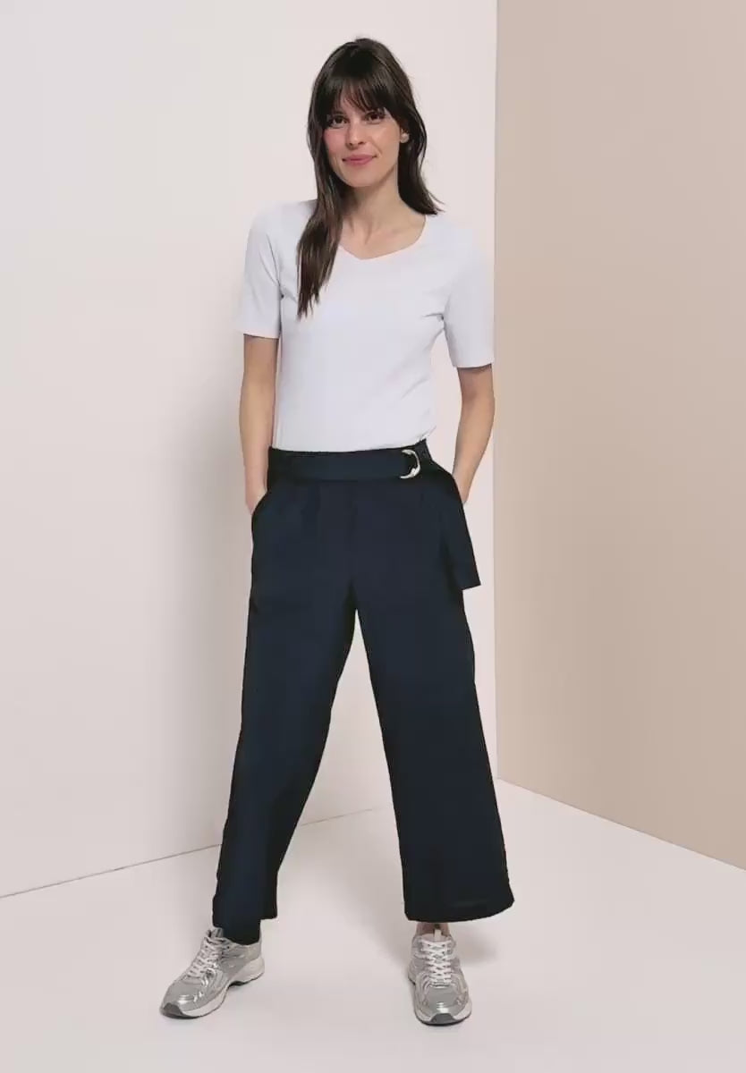 Cecil Wide Leg relaxed fit trousers with belt detail 26" leg 380812 Navy