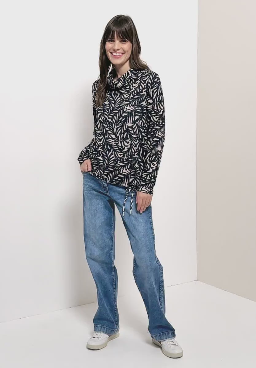 Cecil Cosy feel Cowl neck sweatshirt in Navy print 324555 Navy
