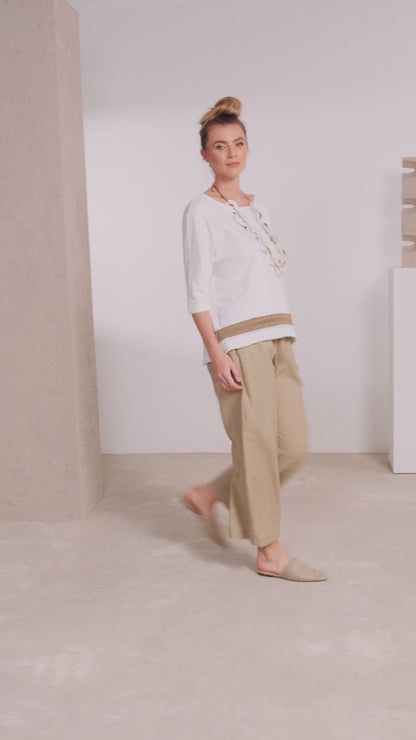 Naya Jersey top with pleated colour trim hemline Nas25123