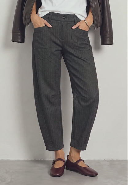 Street One High-waisted herringbone barrel-leg trousers with elasticated waistband  381471