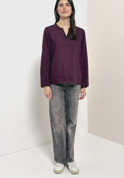 Cecil V Neck Blouse with glitter neck detail 6150