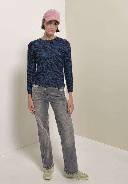 Cecil cozy feel animal print top. Navy Or Caramel 324049