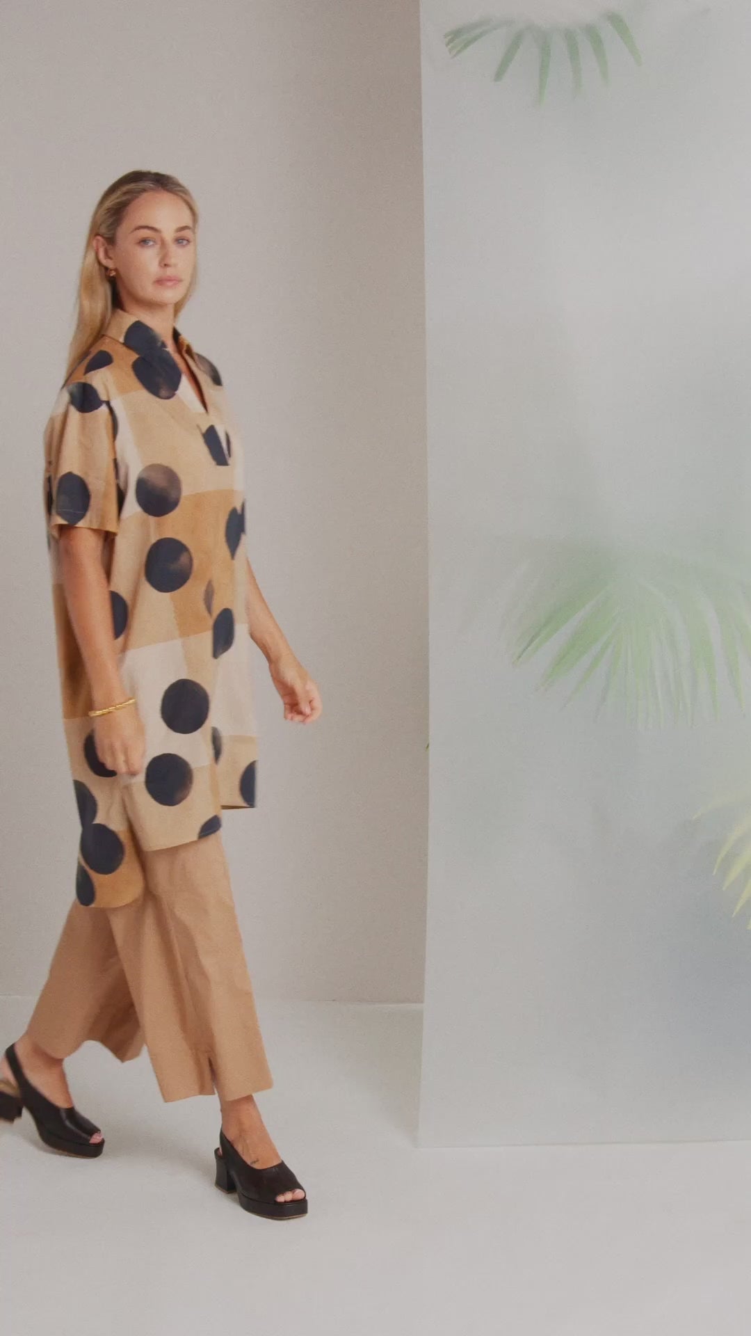 Naya Spot Print Tunic With Collar And Dipped Hem Nas26276