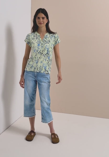 Cecil Cotton T-shirt with split neck and print in Matcha Green  325573