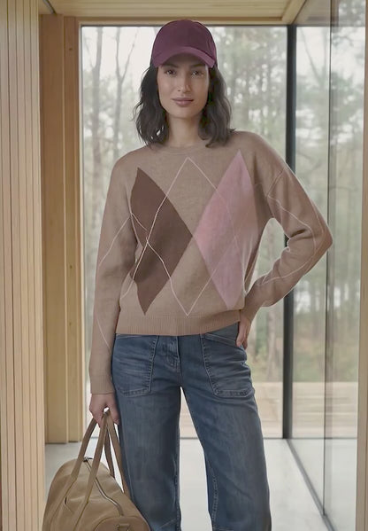 Cecil Sweater with round neck and argyle pattern in mocha 304174