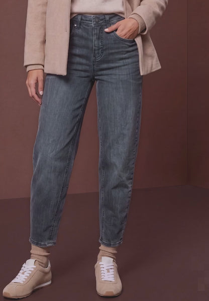 Street One High waist barrel leg jeans in steel grey 28" Leg