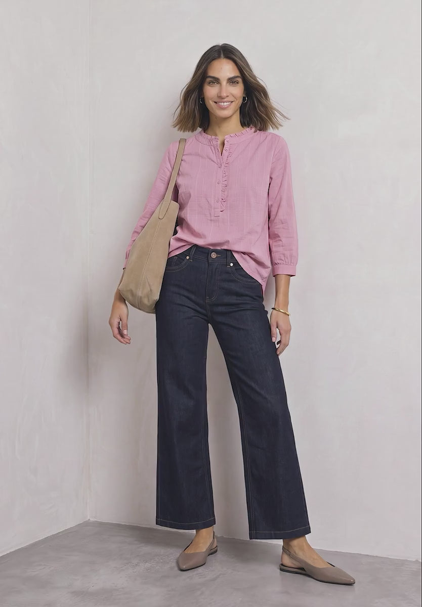 Street One Cotton Long-sleeved corduroy blouse with ruffle details346864