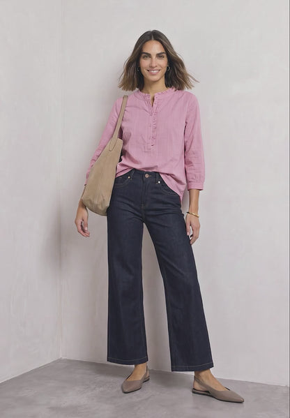 Street One Cotton Long-sleeved corduroy blouse with ruffle details346864