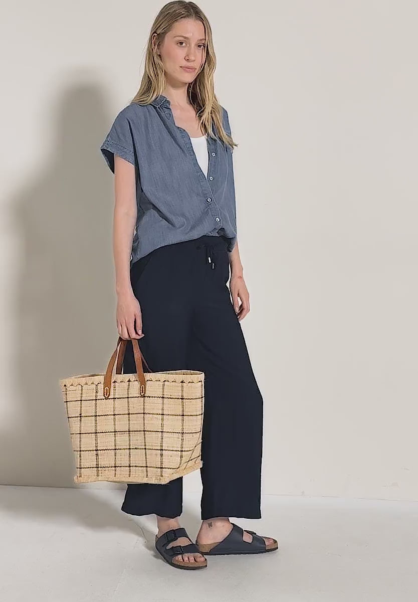 Cecil 7/8 Wide leg lightweight trousers in Navy 379444 Navy