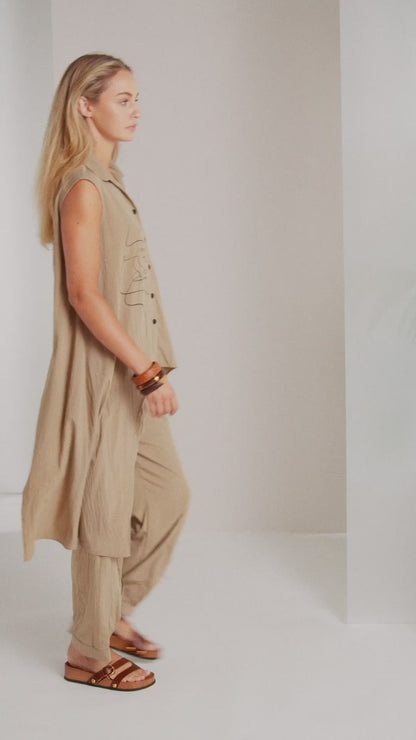 Naya Placement Print Top With Long Side Panels in Tan or Black Nas26218