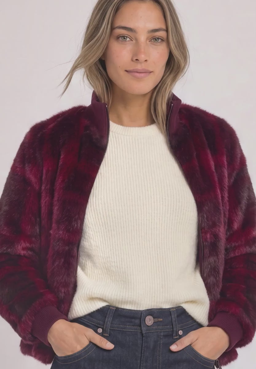 Street One Faux fur blouson with knit details and print 213068