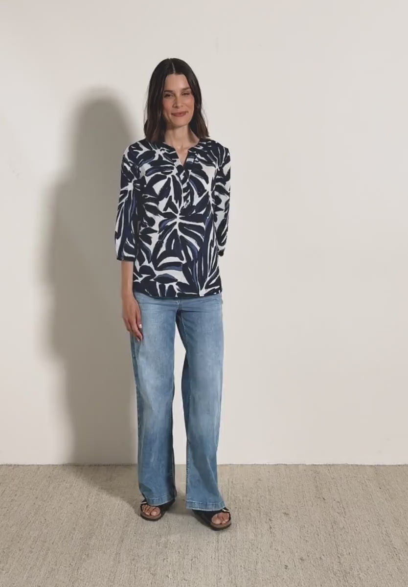 Cecil Pure cotton print notch neck blouse with 3/4 sleeve 345903