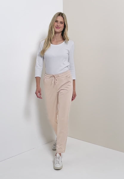 Cecil Tracey Joggers in Beige with sporty stripe  380041