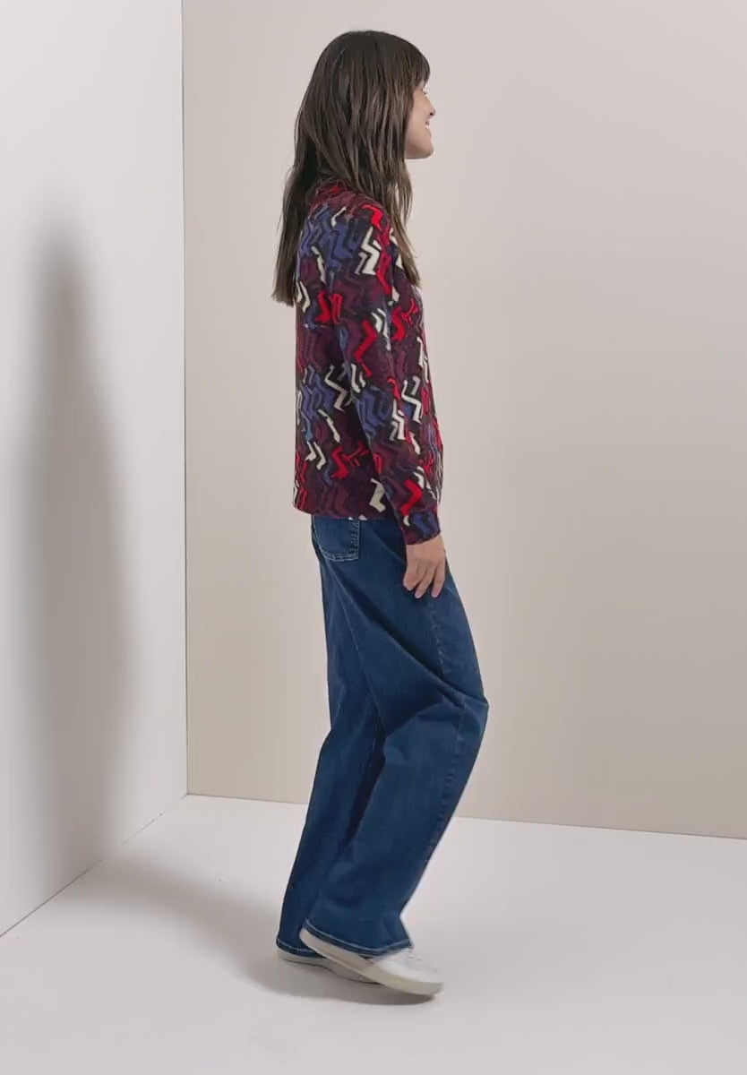 Cecil Cozy Feel Funnel Neck Sweatshirt in Black multi print 324284