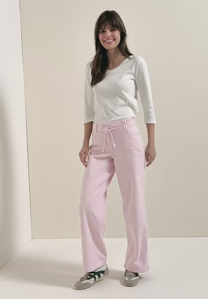 Cecil High waist 28" wide leg jeans in blush pin 380672 Pink