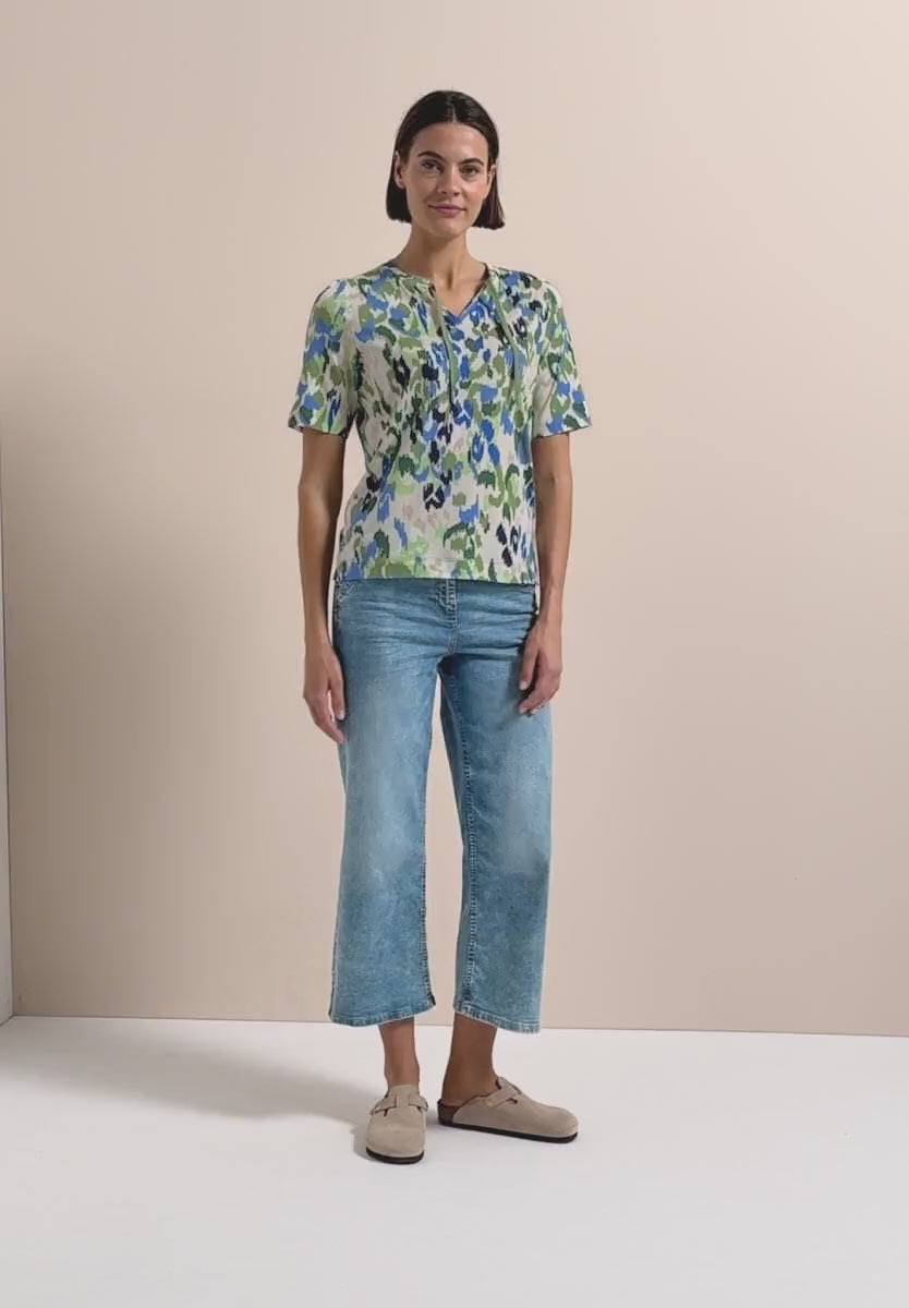 Cecil Cotton T-shirt with tie split neck and print 325595 Green