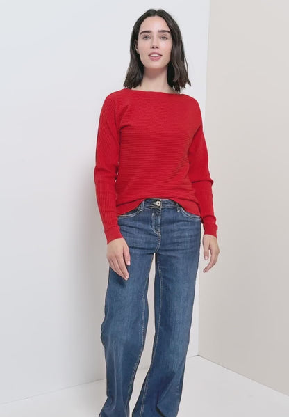 Cecil Ribbed long sleeve knit in Pumpkin Red  303614