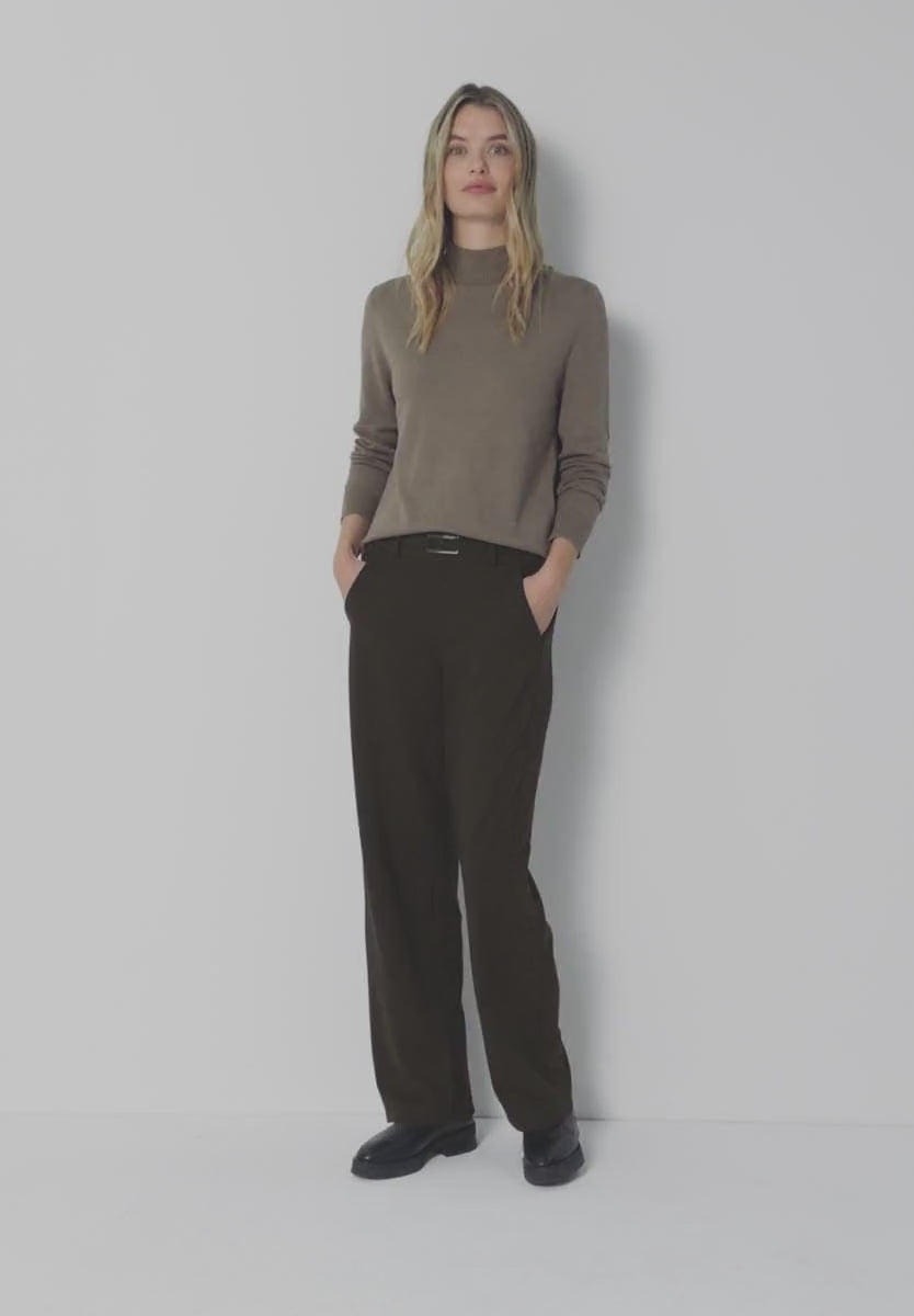 Street One High Waist straight Leg  Jersey Trousers in Dep Roast Brown 30&quot; leg