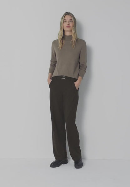 Street One High Waist straight Leg  Jersey Trousers in Dep Roast Brown 30&quot; leg