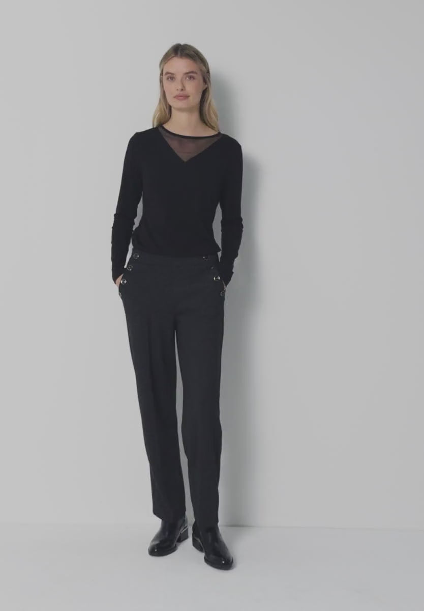 Street One Black Long Sleeve top with Mesh insert 324277