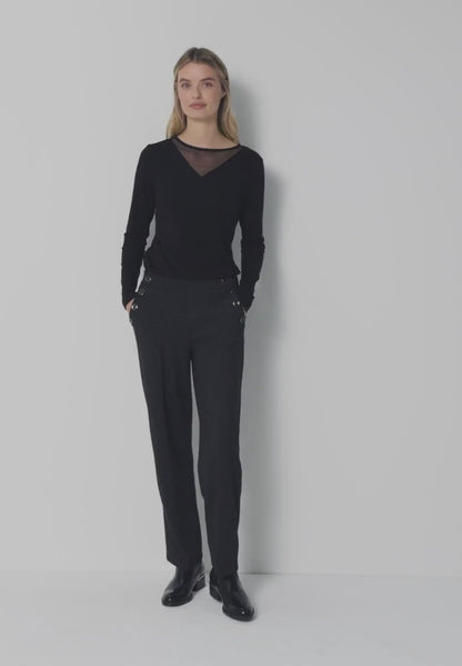 Street One Black Long Sleeve top with Mesh insert 324277