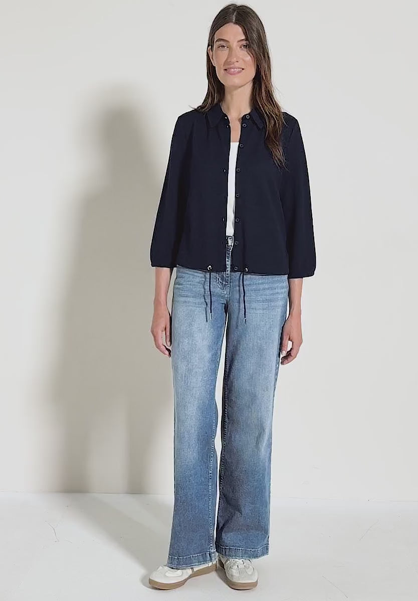 Cecil Navy Crepe jacket with drawstring waist  323528 Navy