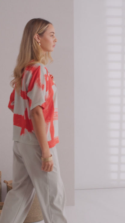 Naya Paintwork Print Round Neck Square Top Npa26122